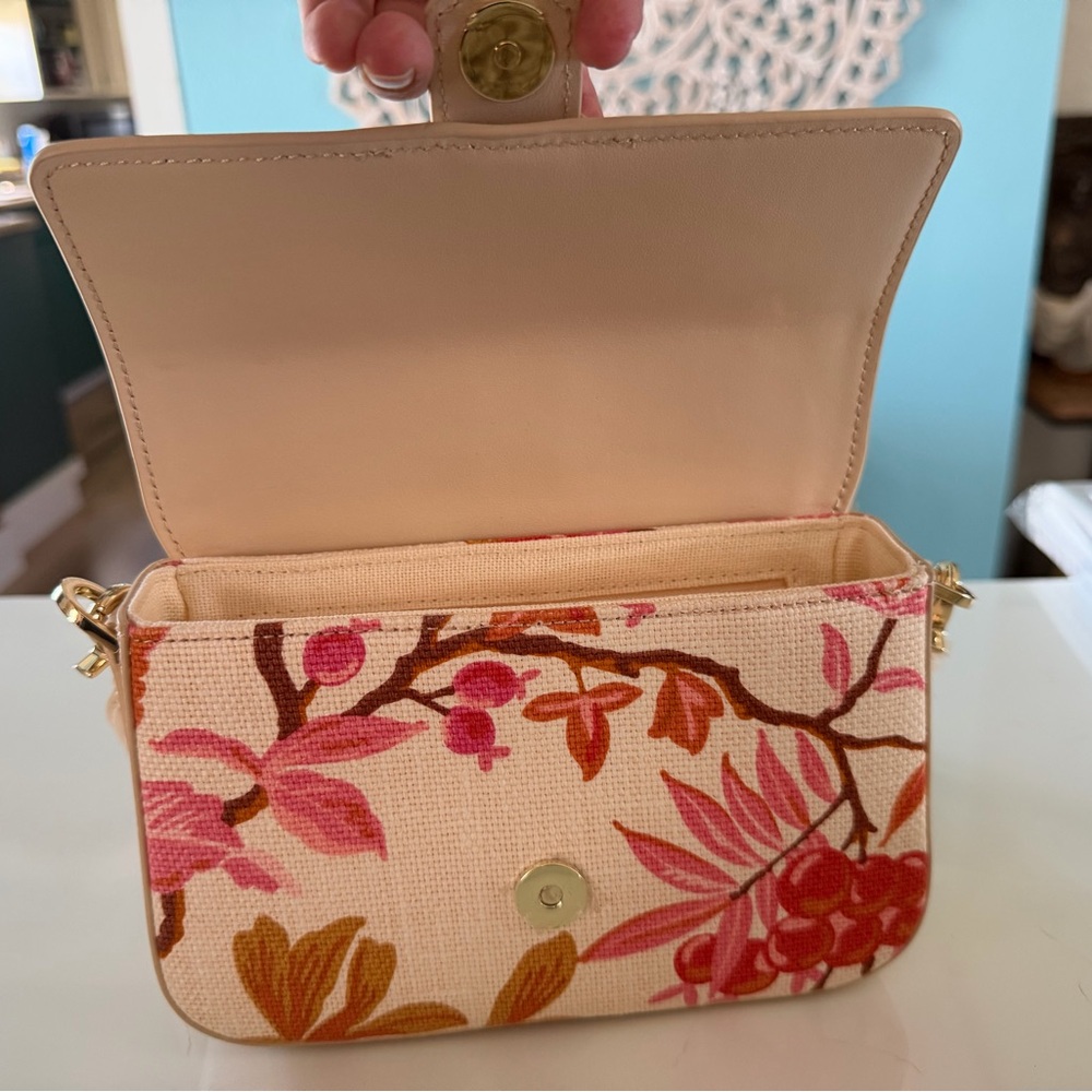 NWT Spartina 449 Beige Leather & Floral Crossbody - Picture 9 of 13